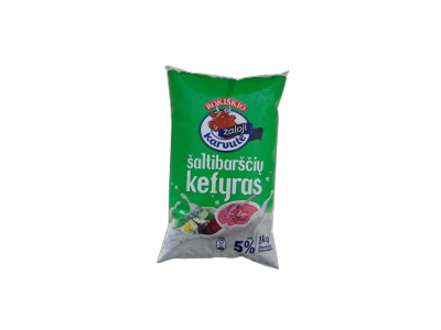 Šaltibarščių kefyras ŽALOJI KARVUTĖ, maišelis 5%, 1 l