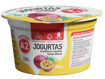 Jogurtas A2, be laktozės su pasifl.ir šalav.sėklomis 180 g