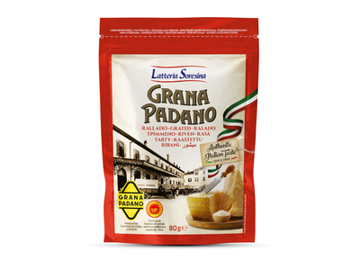 Kietasis sūris Grana Padano LATTERIA SORESSINA, tarkuotas, brand. ne maž.12 mėn., PDO, 80g
