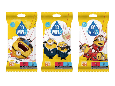 Drėgnosios antibakterinės servetėlės GO WIPES MINIONS,15vnt., 15 vnt.