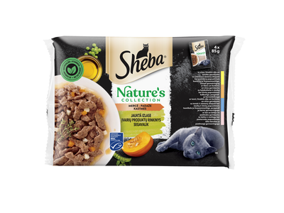 Ėdalas katėms SHEBA, įvairios mėsos rinkinys, maišeliuose, 4 x 85 g