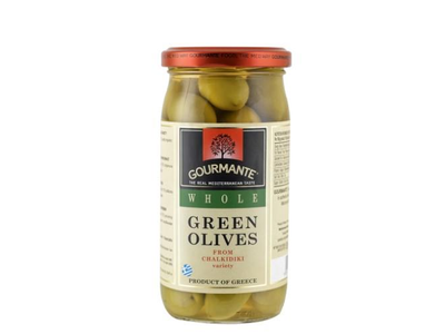 Alyvuogės GOURMANTE, žaliosios, su kauliukais, L dydis, 360 g / 210 g
