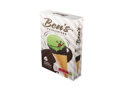 Vaflių kūgeliai BEN'S FAVOURITES, su vanilės skonio šokolado glaistu, 6vnt, 120 g