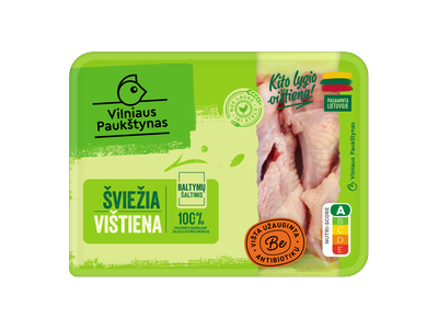 Švieži viščiukų broilerių sparnelių peteliai VILNIAUS PAUKŠTYNAS, užauginta be antibiotikų, 500 g