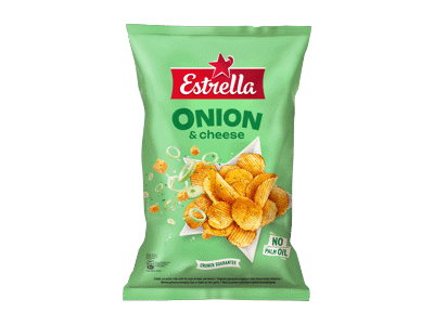 Bulvių traškučiai ESTRELLA, svogūnų ir sūrio skonio, 350 g