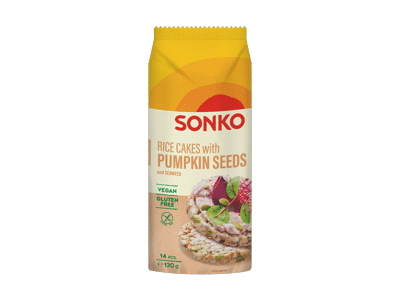 Ryžių paplotėliai SONKO su moliūgų sėkl. ir jūros dumbliais, 130 g
