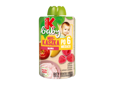 Obuolių, bananų, aviečių tyrelė su manų koše nuo 6 mėn, Kubuš baby, 100 g