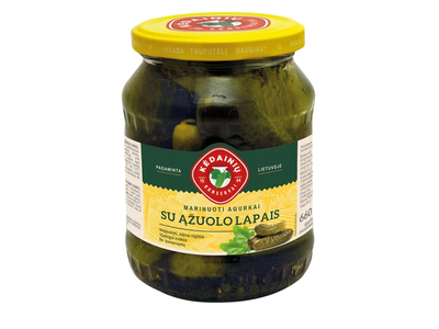 KĖDAINIŲ KONSERVŲ FABRIKO marinuoti agurkai su ąžuolų lapais, 660 g