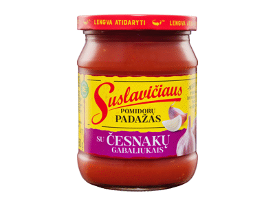 Pomidorų padažas SUSLAVIČIAUS su česnakų gabaliukais, 500 g