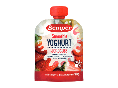 Jogurto ir braškių tyrė SEMPER, nuo 6 mėn., 90 g