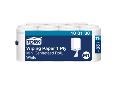 Popieriniai rankšluosčiai TORK M1 Advanced Mini, 1 sl., baltos sp., 120 m, 100130
