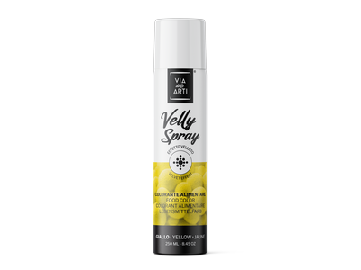 Maistiniai purškiami dažai VELLY, su kakavos sviestu, geltoni, 250 ml