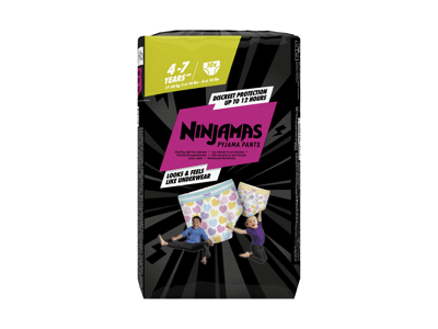 Naktinės sauskelnės-kelnaitės NINJAMAS, 4-7m., 17-30kg, 10 vnt,Pink