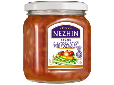 Pupelės pomidorų padaže NEZHIN, su daržovėmis, 450 g