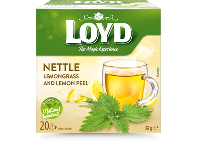 Žolelių arbatos gėrimas LOYD, dilgėlių citrinžolės ir citrinos žievelės skonio, 20x1,9 g