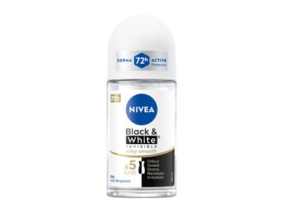 NIVEA BLACK&WHITE SILKY SMOOTH rutulinis antiperspirantas moterims, 50 ml