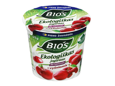 Ekologiškas jogurtas su vyšniomis be laktozės BIOS, 3,1 % rieb., 125 g