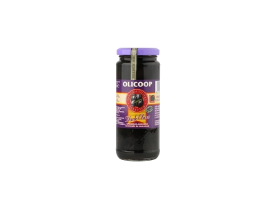 Alyvuogės OLICOOP, juodos su kauliukais, S dydis, 345 g/ 200 g