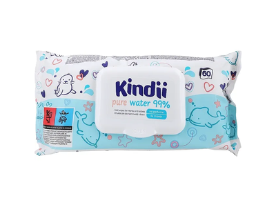 Drėgnos servetėlės, KINDII PURE WATER 99%, 60 vnt