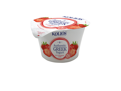 Graikiškas jogurtas KOLIOS, 0%, autentiškas, su braškėmis,150 g