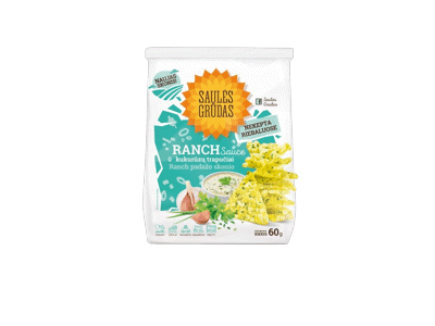 Trikampio formos kukurūzų trapučiai SAULĖS GRŪDAS, RANCH skonio, 60 g