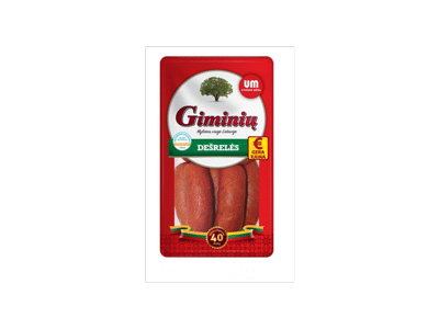 Karštai rūkytos GIMINIŲ sardelės UTENOS MĖSA, I r., 800 g