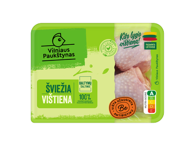 Šviežios viščiukų broilerių blauzdelės VILNIAUS PAUKŠTYNAS, užauginta be antibiotikų, 500 g