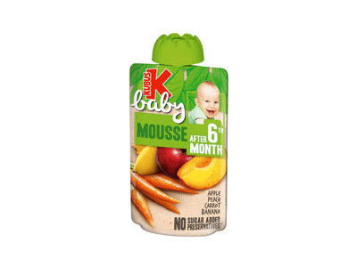 Obuolių, persikų, morkų, bananų tyrelė KUBUŠ BABY (6+ mėn.), 100 g