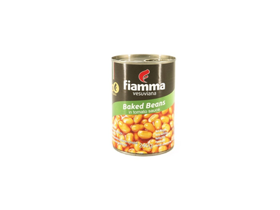 Konser. pupelės FIAMMA VESUVIANA,keptos,pomidorų padaže,400g