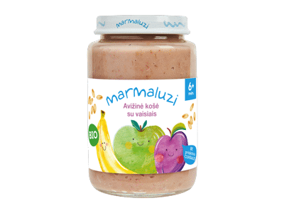 KOŠĖ Eko Bananų, slyvų, obuolių, avižų - 6 mėn 0.19/190g MARMALUZI