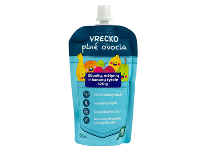Obuolių, mėlynių, bananų tyrelė VRECKO, 120 g