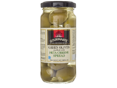 Žaliosios alyvuogės GOURMANTE, įdarytos feta, alyvuogių aliejuje, 244 g