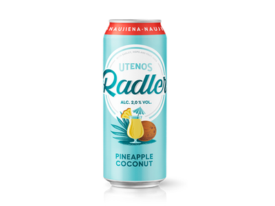 Alaus kokteilis UTENOS, Radler, ananasų ir kokosų, 2%, 0,5l, skardinė.