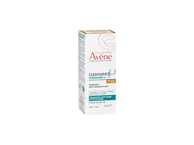 Koncentruota priemonė aknės ir odos nelygumų pažeistai odai prižiūrėti su SPF30 EAU THERMALE AVENE CLEANANCE COMEDOMED+, 30 ml