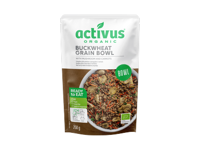 Ekologiškas grikių patiekalas ACTIVUS su rudais pievagrybiais ir morkomis, maišelyje,250g LT-EKO-001