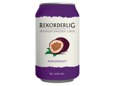 Sidras REKORDERLIG, Passionfruit, 4,5%, 0,33 l, skardinė