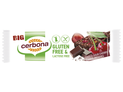 Dribsnių batonėlis CERBONA, su šokoladu ir vyšniomis, be glitimo ir laktozės, 35 g