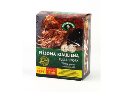 DĖŽĖJE. Virtas kiaulienos gaminys, plėšyta kiauliena, vakuume, ~0,95 kg