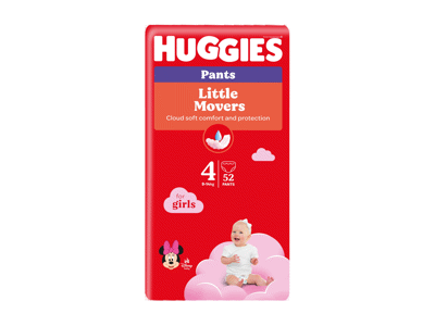 Mergaičių sauskelnės-kelnaitės HUGGIES PANTS 4 (9-14 kg), 52 vnt.