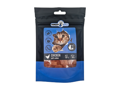Vištienos kubeliai YUMZZYBITES, katėms, 50 g