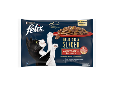 Koncervuotas kačių ėdalas FELIX Farm Selection , su mėsa, rinkinys, 4x80g