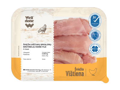 Lietuviška viščiukų broilerių vidinė filė WELL DONE, 400 g