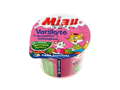 Ekol. varškytė su žemuogėmis MIAU, 6 %, 100 g
