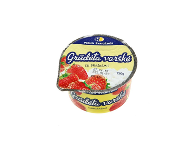 Grūdėta varškė su braškėmis PIENO ŽVAIGŽDĖS, 7 % rieb., 150 g