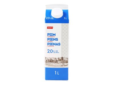 Pasterizuotas pienas RIMI, 2 %, 1 l