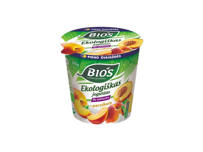 Ekologiškas jogurtas su persikais be laktozės BIOS, 3,1% rieb., 370 g
