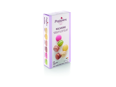 Migdoliniai sausainiai POPPIES Macaroons, 6 skoniai, 12 vnt. x 11 g