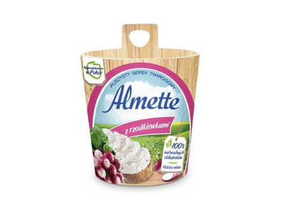 Tepamas varškės sūris ALMETTE, su ridikais, 37% RSM, 150 g