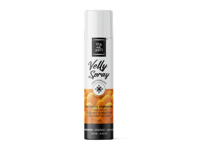 Maistiniai purškiami dažai VELLY, su kakavos sviestu, oranžinės spalvos, 250 ml