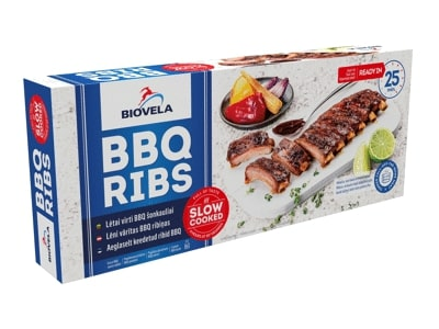 Lėtai virti BIOVELA kiaulienos šonkauliai, BBQ padaže, aukščiausia rūšis, 500 g